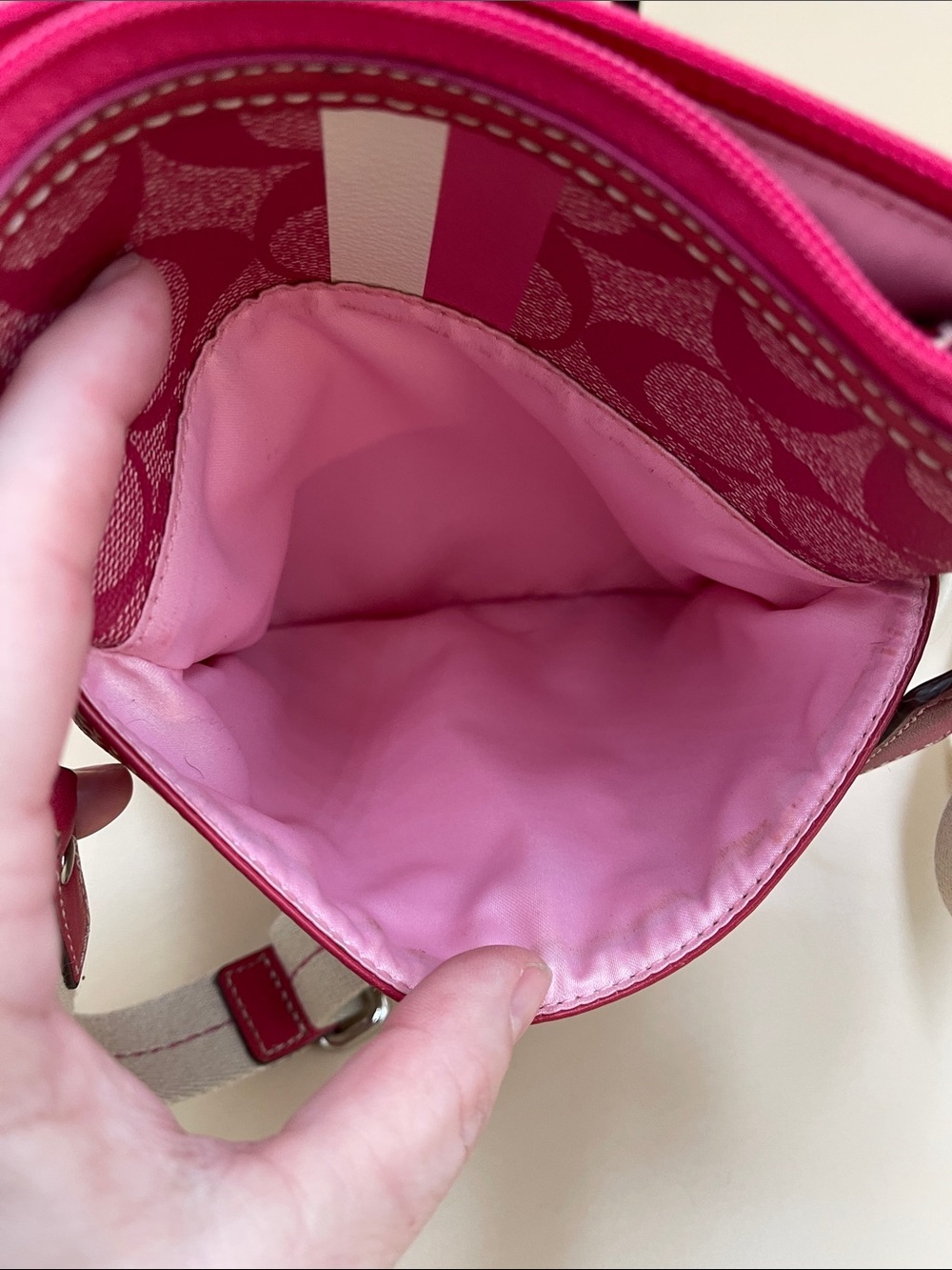Coach Pink Signature Stripe Crossbody with White Accent - Picture 6 of 8
